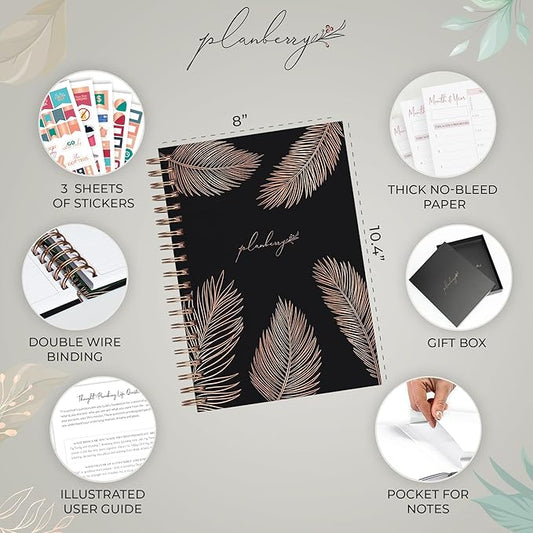 PLANBERRY Large Hourly Schedule Planner Premium – Undated Organizer for Productivity, Time Management & Budget, 8x10.4″ (Onyx Black)