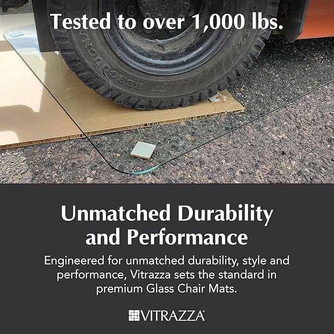 Vitrazza Glass Chair Mat 36” x 42” Superior ¼ Thick, Luminoso Low-Iron Ultra Clear, Certified Tempered Safety Glass, Delivers a Smooth Glide, Protects Carpet or Wood, Beautiful in Home or Office.