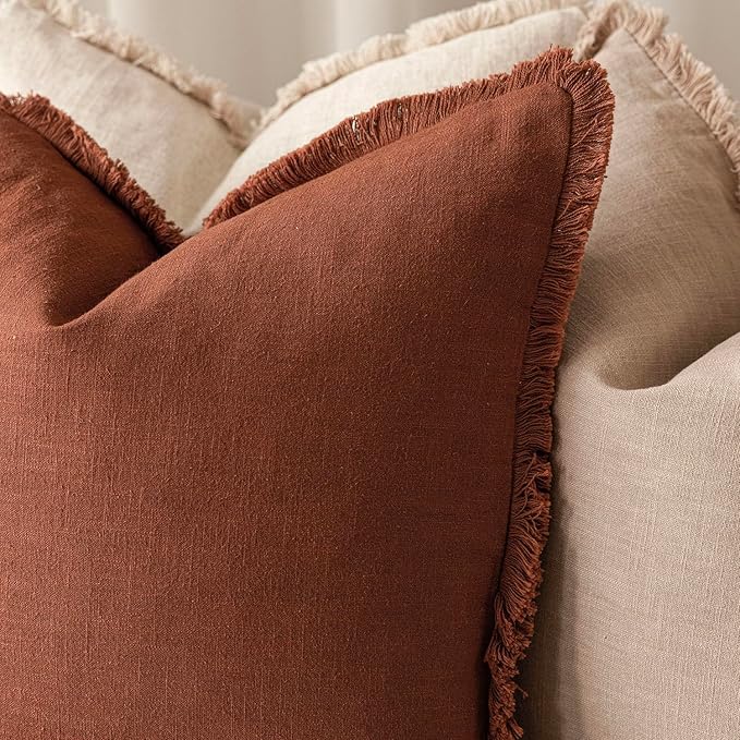 Foindtower Set of 2 Decorative Linen Fringe Throw Pillow Covers... (Orange, 12..