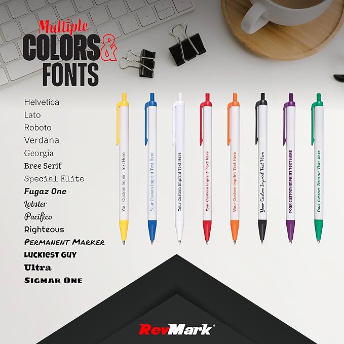 RevMark Personalized Ballpoint Pen, Custom Printed Name, Business or Event Information, Timeless Advertising, USA Made Pens, Promotional Marketing, Smooth Black Ink, Bulk Pack (Purple,250 Ct)