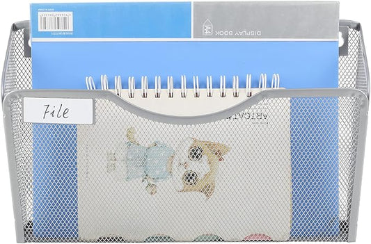EasyPAG 6 Pack Wall File Organizer with Label Panel, Mesh Hanging File Folder Organizer for Letter/A4 Size Folders, Wall Mounted Vertical Mail Holder for Paperwork, Office, Home, School, Silver