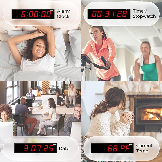 Ivation Huge Oversized 60" Large Digital LED Clock | Big Digital Clock w/Multi-Function Display – Stopwatch, Timer, Alarms, Temp & Date | 6 Brightness Levels, Time Memory & Remote (Red)