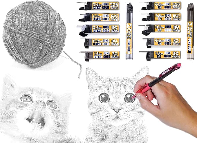 June Gold 320 Pieces, 0.9 mm 2B Lead Refills, 80 Pieces Per Dispenser, Bold Thickness, Break Resistant Lead/Graphite, 1.0 mm Compatible (Pack of 4 Dispensers)