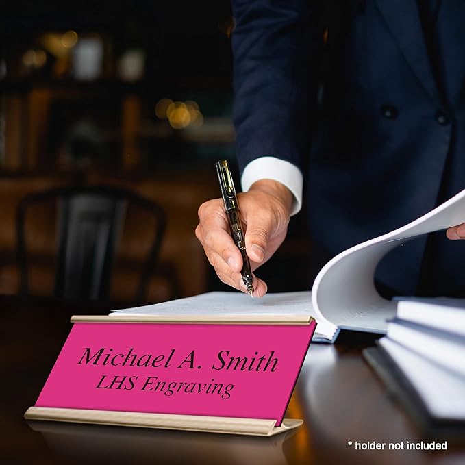 Door Name Plate Personalized for Office Pink Plastic Name Plate Black Letters - Made in USA 2x12 B12