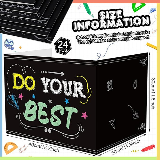 Honoson 24 Pcs Bulk Inspirational Privacy Folders for Students Cardboard Test Privacy Boards Motivational Words Desk Dividers Shield for Classroom School Study Supplies, 6 Styles(Blackboard)