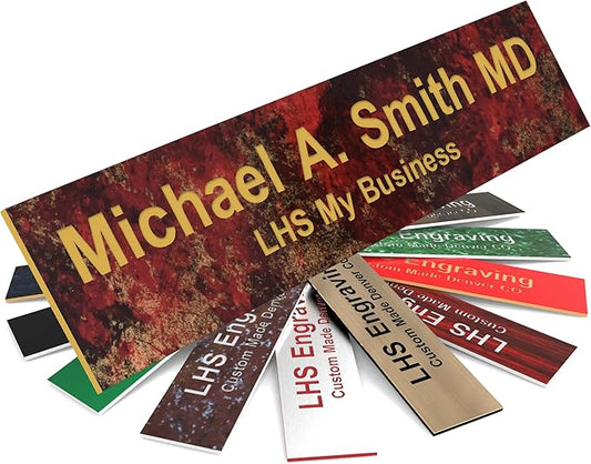 Engraved Name Plates for Door Sign Personalized Rustico Granite Pattern Plastic Plaque with Gold Letters - Made in USA 2x4 S7