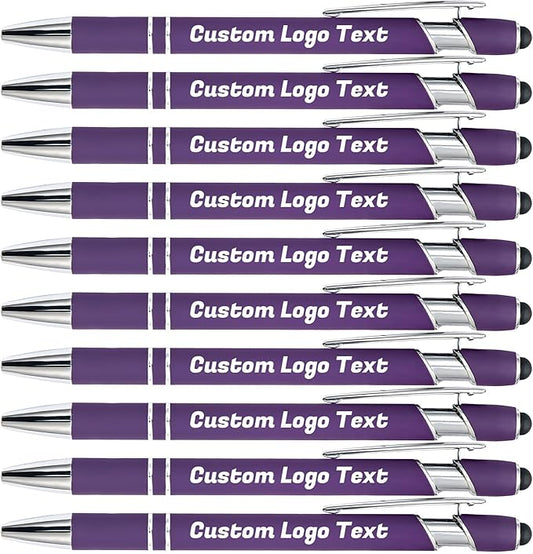 HEYZARDA Personalized Pens with Name Text Logo Custom Ballpoint Pen for Business Office Events with Stylus for Touchscreen 100 Pcs Dark Purple