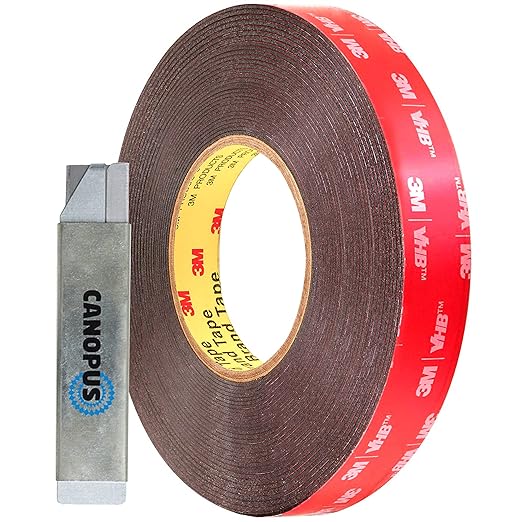 CANOPUS Double Sided Tape, 5952 Heavy Duty Mounting Tape, Strong Bond & Weatherproof Seal Strip for Automotive Mounting, Picture and Photo Frame, Poster, Craft, 0.75 in x 45 ft, Black, Made in USA