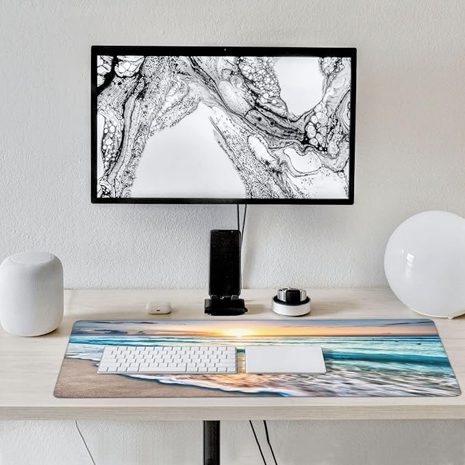 CANFLASHION Gaming Mouse Pad,Large Mouse Pads for Desk,Non-Slip Rubber Base Extended Mousepad,XXL Keyboard Mouse Mat,Stitched Edges Computer Keyboard Desk Pad,35.4x15.8inch,Beautiful Sunrise Beach