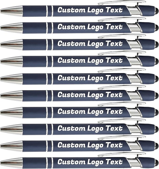 HEYZARDA Personalized Pens with Name Text Logo Custom Ballpoint Pen for Business Office Events with Stylus for Touchscreen 100 Pcs Navy