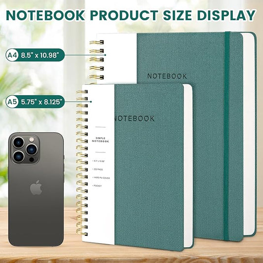 Oneirom Spiral Notebook - 8.5 x 10.98 Inch Large Hard Cover Notebook with Elastic Band & Pocket, 252 Pages, Lay Flat Wirebound Journal for Work, School, Planning & Note Taking Green