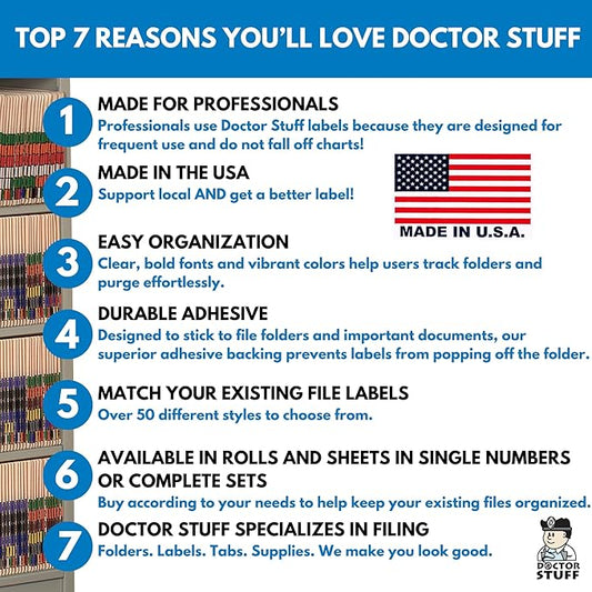 Doctor Stuff - File Folder Labels, Terminal Digit Filing, Consecutive Double Digit Numbers 00-99, Compatible with SMEAD DDS - SMDM Series Chart Stickers, 1" x 1-1/2", 1 Each of 10 Rolls, 500/Roll