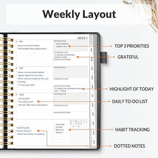 SUNEE 2026 Planner 5.9" x 8.3" – Dated Productivity Planner for Time Management - Daily,Weekly & Monthly Planner to Achieve Goals - Planner 2026 dated from January 2026 – December 2026,Black