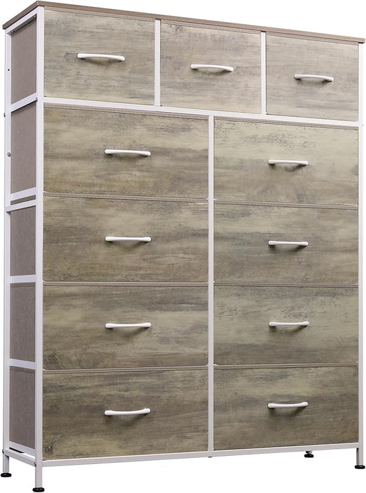 WLIVE Tall Dresser for Bedroom, Fabric Dressers Storage Tower, Dresser & Chest of Drawers Organizer Unit with 11 Drawers, Storage Cabinet, Hallway, Closets, Steel Frame, Wood Top, Greige