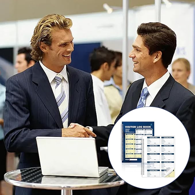1 Pack of 500 Visitor Badges Registry Log with Carbonless Copy 2-Part Letter Size Visitor Log Book Spiral-Bound Self Visitor Badges Guest Register Book for Business or School (1)