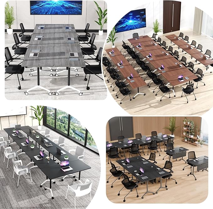 Goakwwuz Conference Room Table, Folding Conference Tables,Thicken Grey Tabletop,Flip Top Wooden Seminar Meeting Room Table for Conference Room Offices (2, Black+White, 55.1”)