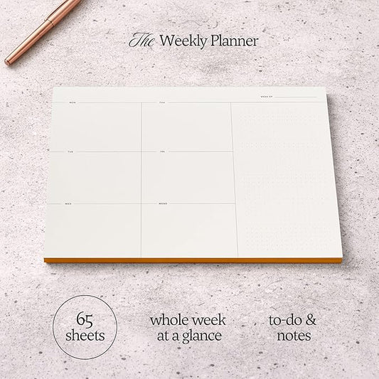 Weekly To-Do List Notepad – Desk Pad for Work and Study, Orange, 11.7x8.3 Inches