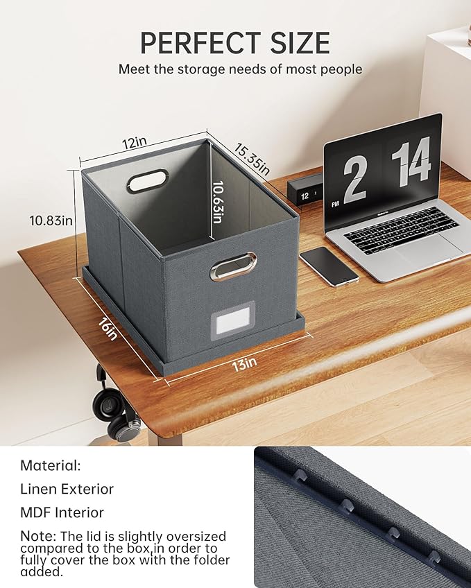 4 Pack File Storage Organizer, Document Organizer, Portable File Box with Lid, Fit for Letter/Legal File Folder Storage,Dark Gray-Box only