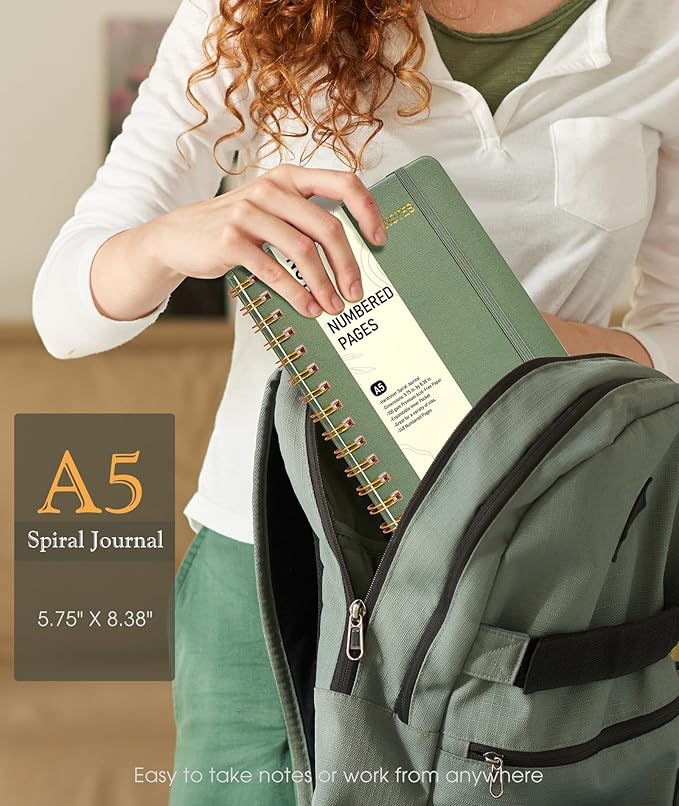 Office Prime Graph Spiral Notebook — A5, 5.75×8.38 in, 150 Pages, Sage Green