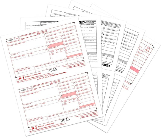 W2 Forms 2025, 6 Part Tax Forms, 25 Employee Kit of Laser Forms Designed for QuickBooks and Accounting Software