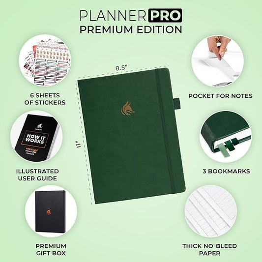 Clever Fox Planner Pro Premium Edition– Luxurious Weekly & Monthly Planner + Budget Planner Organizer for Productivity & Reaching Goals, Undated, A4 Hardcover + Keepsake Box, Lasts 1 Year, ForestGreen