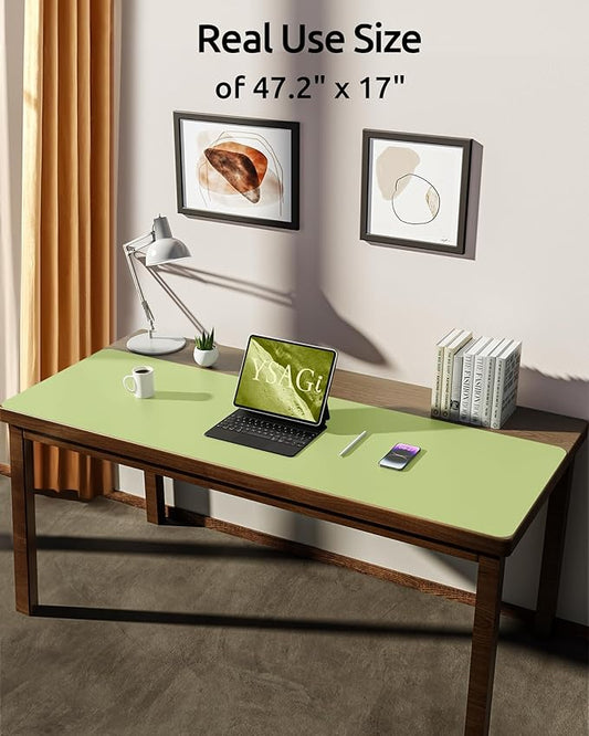 YSAGi Leather Desk Protector, Office Mat, Large Mouse Mat, Non-Slip PU Leather Blotter, Laptop Pad, Waterproof Writing Pad for Office and Home (Peak Green, 47" x 17")