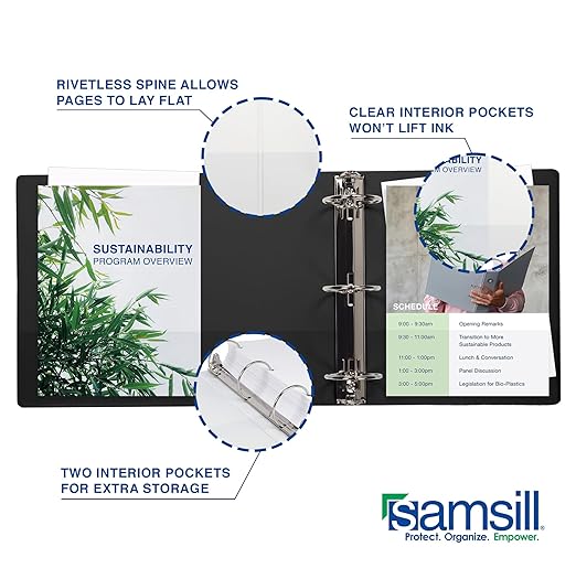 Samsill 2 Inch 3 Ring Binder, Made in USA, Economy Round Ring, Clear View Cover, 425 Sheet Capacity - for School, Home, Office - Black