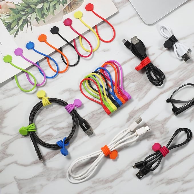 SOOOEC Magnetic Cable Ties, 24 Pack 7.2" Magnetic Cord Organizer Cute Cloud Design, Reusable Silicone Twist Ties with Strong Magnet for Bundling and Cable Management, Fridge Magnets, Assorted Colors.