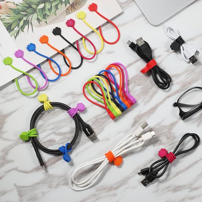 SOOOEC Magnetic Cable Ties, 8 Pack 7.2" Magnetic Twist ties Cute Cloud Design, Silicone Zip Ties with Strong Magnet for Bundling and Organizing, Fridge Magnets, Assorted Colors.
