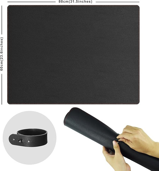 ZORESYN Leather Desk Mat 31.5 x 23.6 Inch (Black) - Extended Widen Mouse Pad, Waterproof Faux Leather Desk Pad with Non-Slip Base for Office & Home