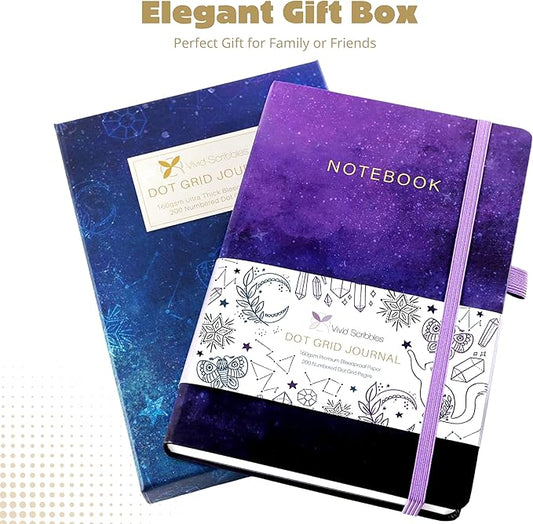 VIVID SCRIBBLES Dotted Journal – 160gsm Bleed Proof Thick White Paper – 200 Numbered Dot Grid Pages – 5.8 x 8.3 inch Dotted Notebook