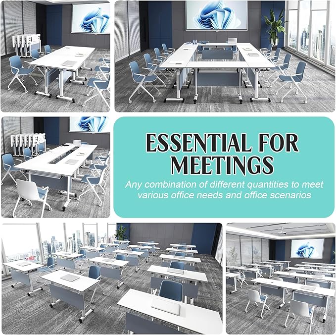 Conference Table,55.1''Folding Conference Room Table for 4-12 People,Mobile Flip Top MeetingTraining Table with Different Coulor and Styles for Offices, Classrooms,Meeting Room (4, 61''B)