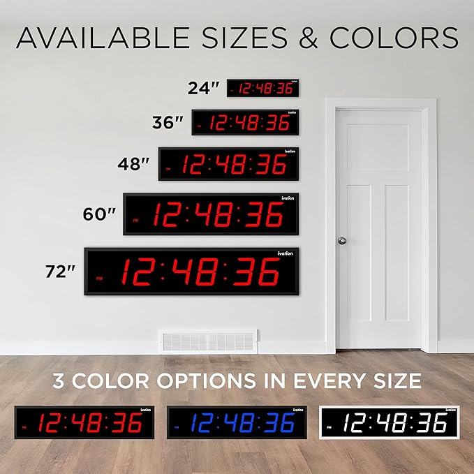 Ivation Oversized 36" Large Digital LED Clock | Big Digital Clock w/Multi-Function Display – Stopwatch, Timer, Alarms, Temp & Date | 6 Brightness Levels, Time Memory & Remote (Red)