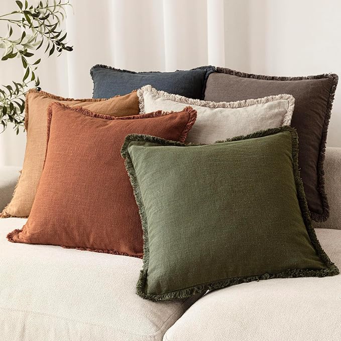 Foindtower Set of 2 Decorative Linen Fringe Throw Pillow Covers... (Orange, 12..