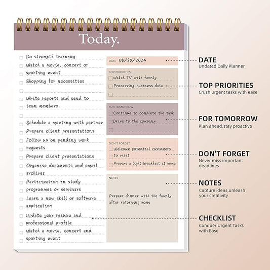 To Do List Notepad - Daily Planner Notepad Undated 52 Sheets, 6.5" x 9.8" Planning Pad Checklist Productivity Note Pad for Work and Personal Organized