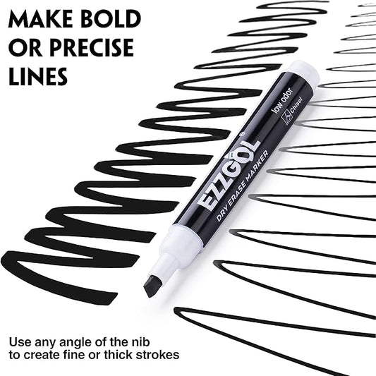 Ezzgol Dry Erase Markers Bulk — Black, Low-Odor, 72 Pack