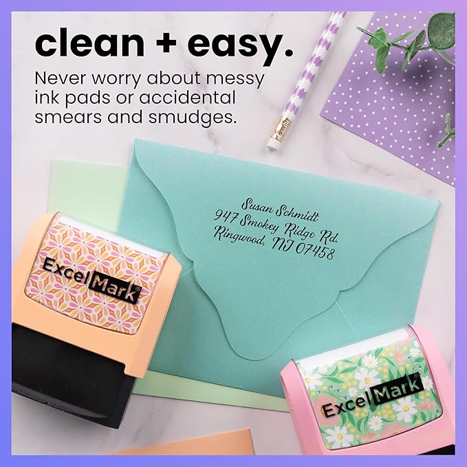 ExcelMark Address Stamp - Custom Return Address Stamp with Elegant Designs, Vibrant Colors & Patterns – Perfect for Mail, Invitations & Gifts (Seafoam Mount, Custom)