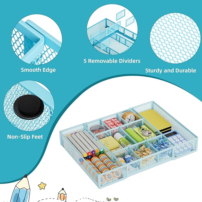Marbrasse Expandable Desk Drawer Organizer — Blue
