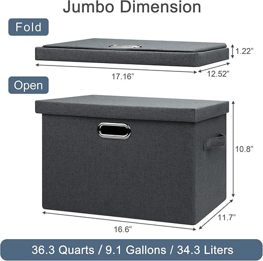 Graciadeco Large 17" 36 Quart Collapsible Stackable Storage Bins with Lids, 5 Packs Dark Gray Foldable Fabric Closet Storage Boxes with Lids Heavy-duty Linen Cube Baskets(17 x 12 x 11)
