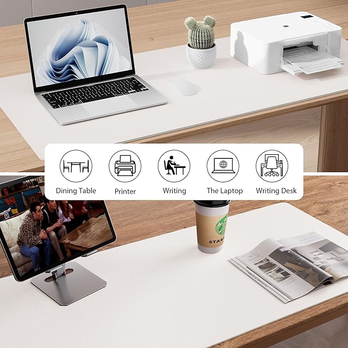 Aothia Large Faux Leather Desk Pad / Mouse Pad — White