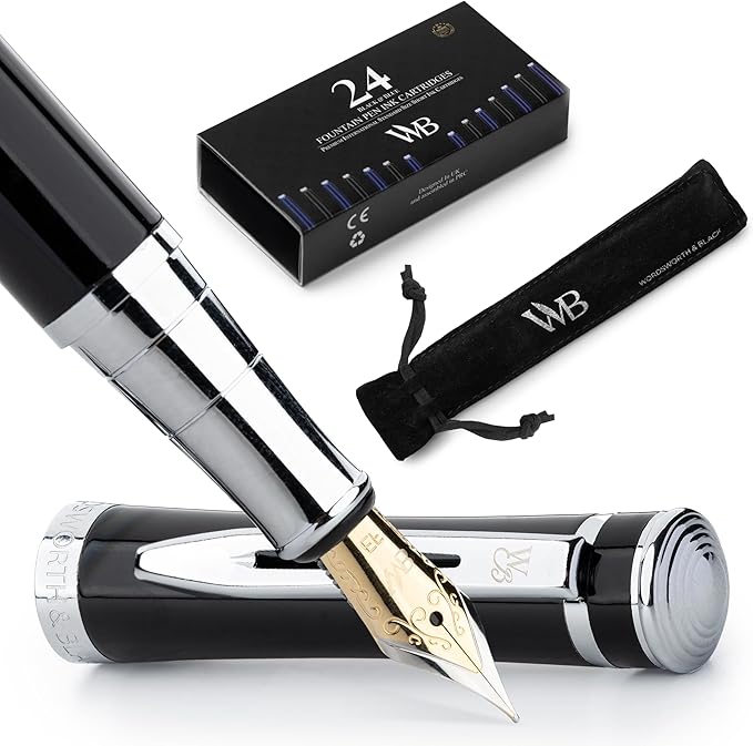 Wordsworth & Black Fountain Pen Set (Black, 24 Pack)