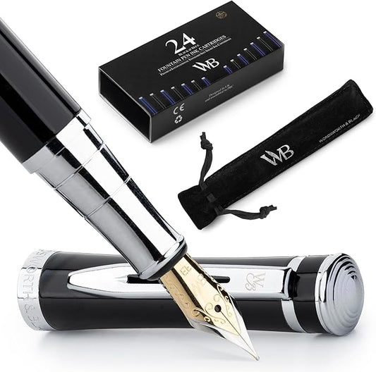 Wordsworth & Black Fountain Pen Set (Black, 24 Pack)