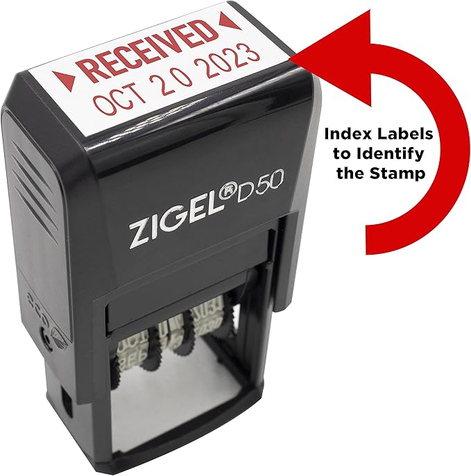 ZIGEL D50 Date Stamp with DEPOSITED - Self Inking Date Stamp - Red