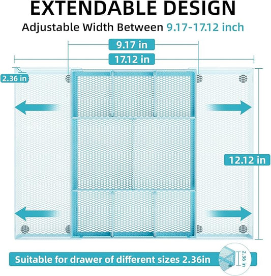 Marbrasse Expandable Desk Drawer Organizer — Blue