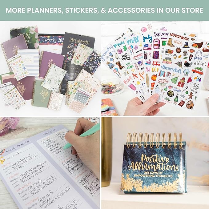 bloom daily planners 2026 Hardcover Calendar Year Goal & Vision Planner (January to December) - Monthly & Weekly Agenda Organizer - 7.5" x 9" - Green Linen