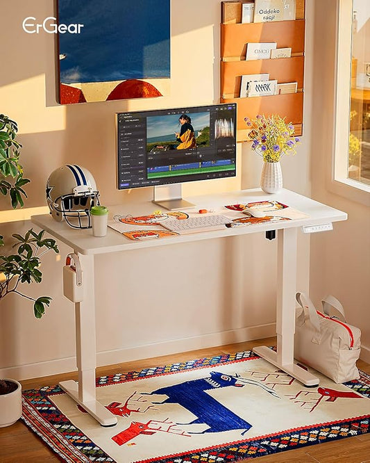 ErGear Height Adjustable Electric Standing Desk, 31.5 x 18.9 Inches Sit Stand up Desk, Memory Computer Home Office Desk with Two-Piece Desktop (White)