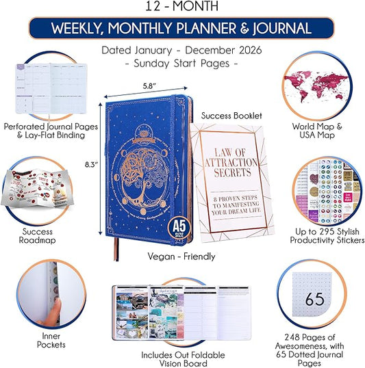 Law of Attraction Planner 2026 Deluxe with Productivity App | Weekly & Monthly Goal-Setting Planner, Life & Gratitude Journal | Include Foldable Vision Board, Gift Box & Stickers