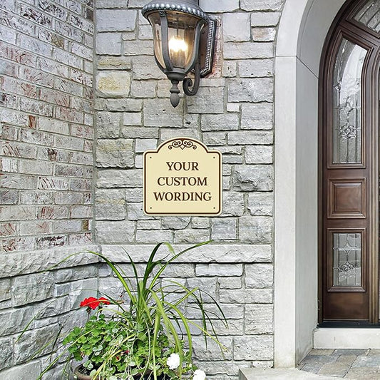 Custom Decorative Sign, Personalized Metal Sign for Business, Driveway, Home, Airbnb, Office Door Plaque,Brown Border Sign, 12x12 Inches, ACM, Fade Resistant, Made in USA by Sigo Signs
