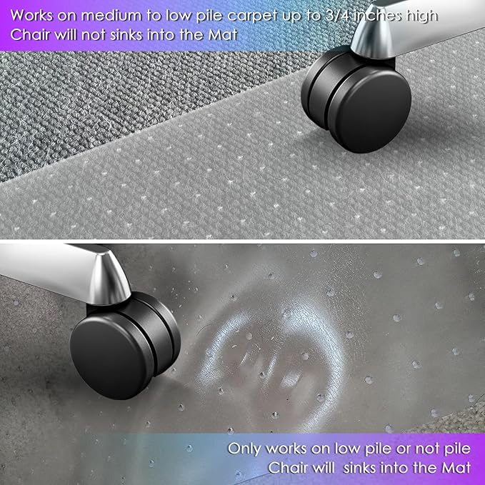 Vicwe Office Chair Mat for Carpet, 32'' x 55'' Computer Desk Chair Mat for Carpeted Floors, Easy Rolling Hard Mat for Office Chair on Carpets, Anti-Slip Carpet Protector Mat Clear,Ship Flat