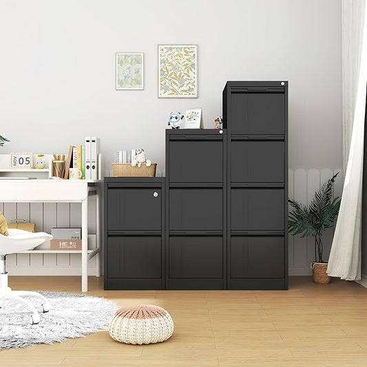 4-Drawer File Cabinet with Lock,Metal Vertical Filing Cabinets for Home Office,Under Desk File Cabinets for Letter/Legal/A4 Size Files,Easy Assemble,Black